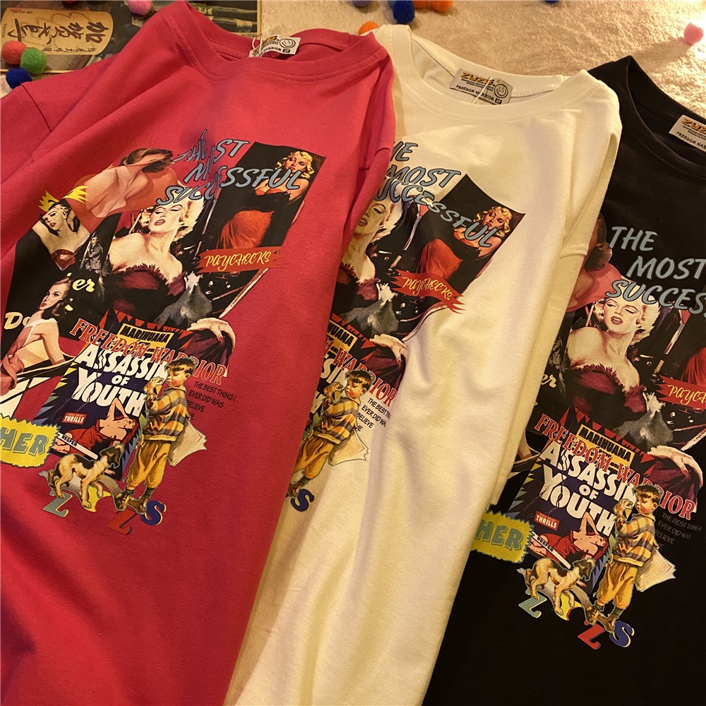 Áo Thun Tay Lỡ Cổ Tròn In Hình Áp Phích Monroe Cá Tính 190693Áo Thun Ngắn Tay Phong Cách Hiphop Thời Trang Hàn Quốc Cho Nam Nữ