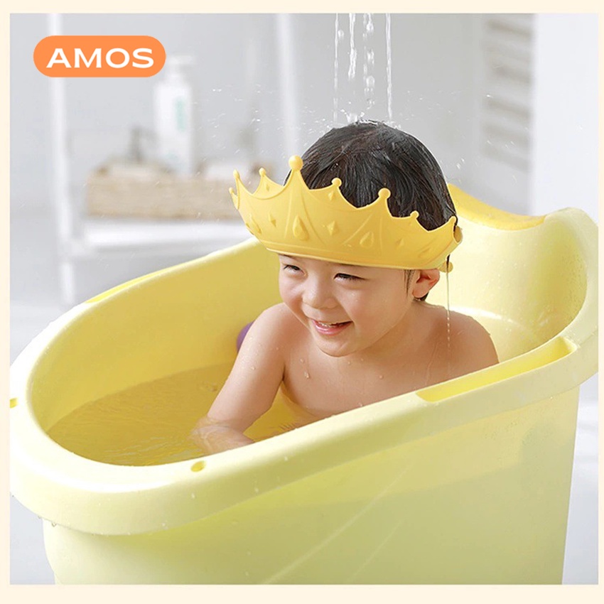 Mũ đội đầu chắn nước khi tắm AMOS bảo vệ tai mắt tạo hình vương miện điều chỉnh vòng đầu chất liệu PP+ TPE cao cấp