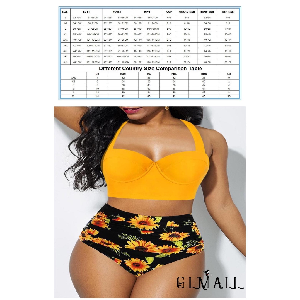 ➤GMLWomen´s Sexy Bikini Set Solid Color Padded Wire Halter Back Buckle Hollow High Waist Flower Print Swimming Bathing Suit | BigBuy360 - bigbuy360.vn