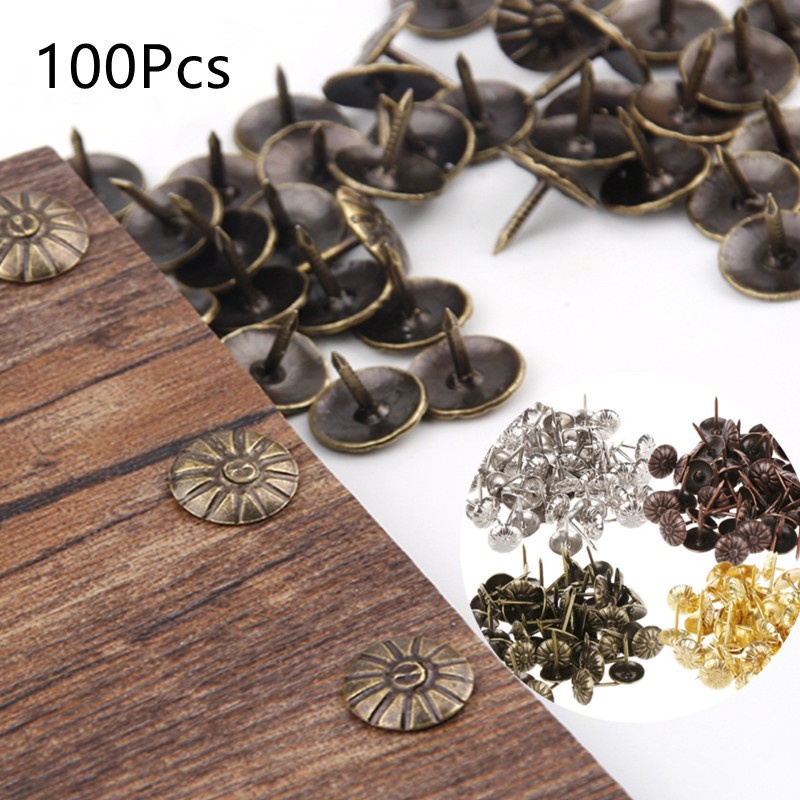 Bộ 100 Đinh Ghim Bằng Đồng Mạ Vàng Dùng Trang Trí Bàn / Hộp Quà / Đồ Gỗ