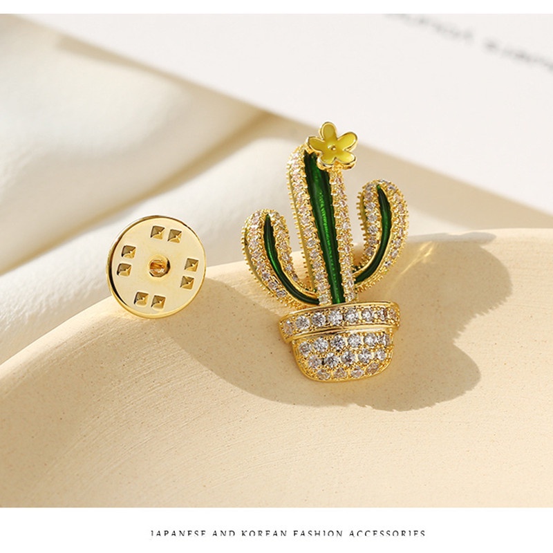 Thời trang cao cấp Kim cương Xương rồng Trâm cài áo Quần áo tinh tế Ghim cổ áo Phụ kiện nữ sang trọng Hàn Quốc