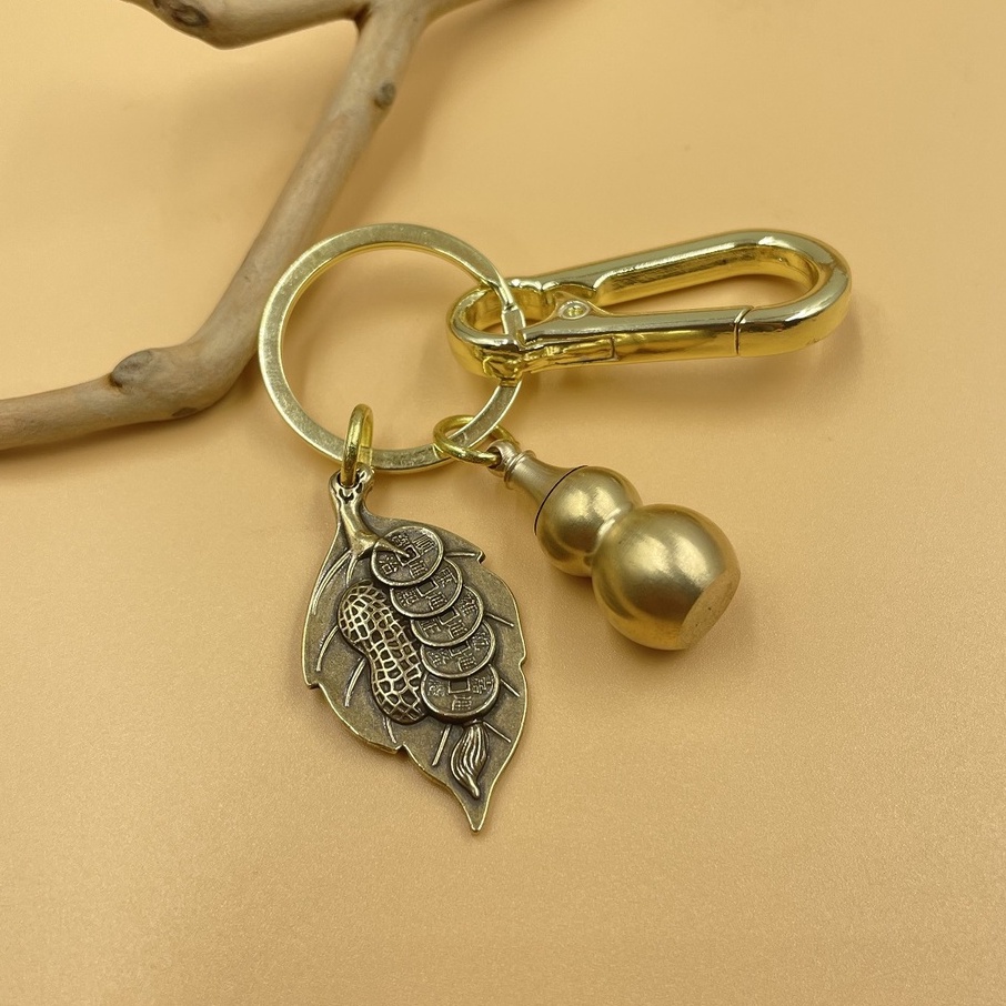 Móc Khóa Đồng Thau Trang Trí Tỳ hưu,Bầu,Lá,Ngũ Đế,Móc Treo Phối Nhiều Kiểu Độc Lạ Phong Thủy May Mắn Chiêu Tài Lộc