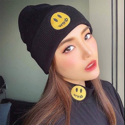 Mũ trùm đầu dệt kim họa tiết mặt cười phong cách Justin Bieber