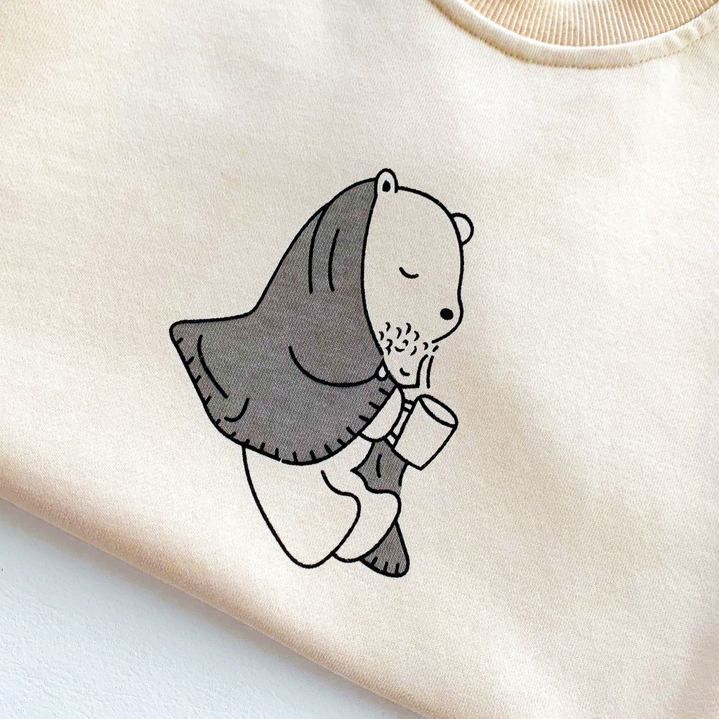 Set áo liền quần vải cotton tay dài hoạ tiết gấu đáng yêu cho bé 0-24 tháng