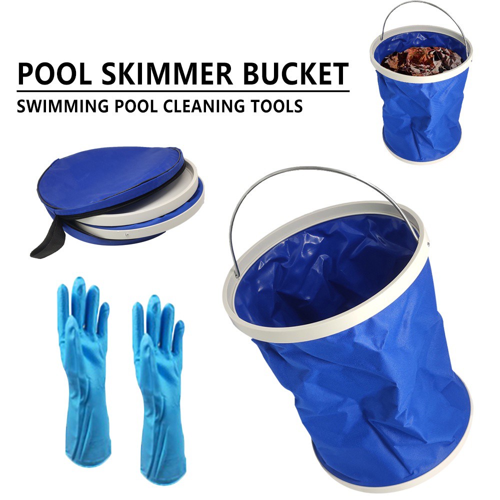 Pool Skimmer Bucket,Retractable Swimming Pool Cleaning Tool With Cleaning Gloves,Portable Cleaning Catcher