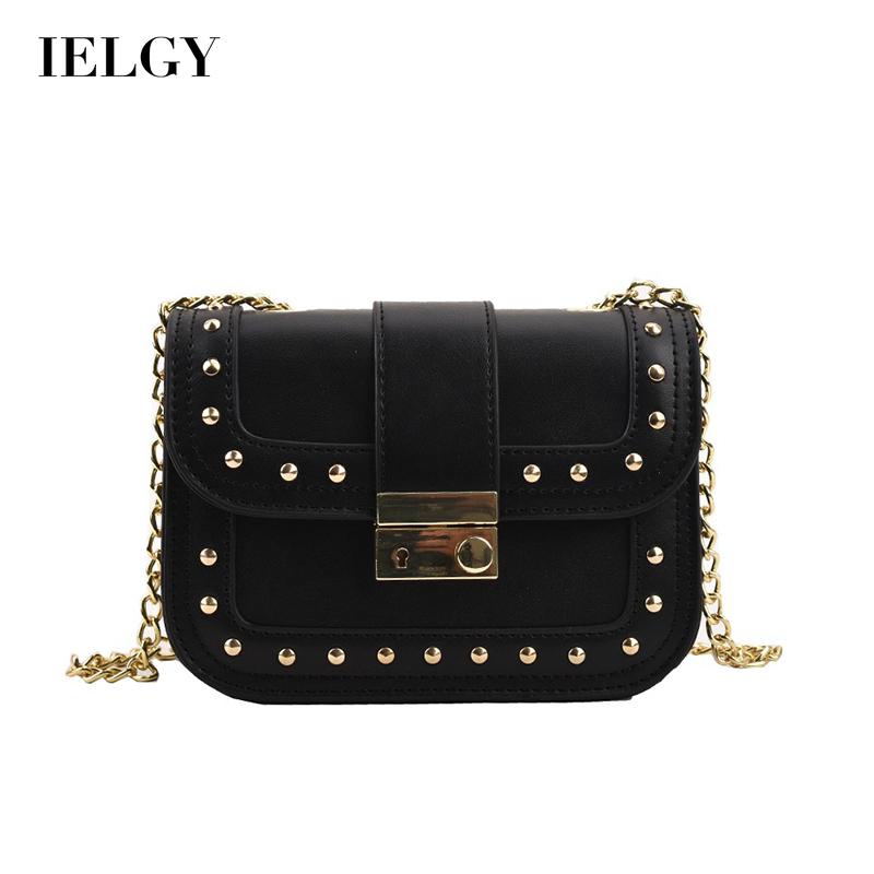 Túi Đeo Chéo Hình Vuông Nhỏ Màu Đen Đính Đinh Tán Thời Trang Cho Nữ