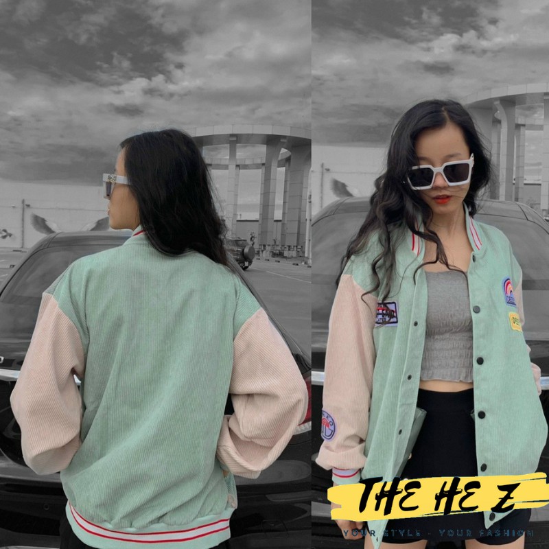 Áo khoác bomber nữ cute cổ vuông chất liệu nhung thêu logo Z200 | BigBuy360 - bigbuy360.vn