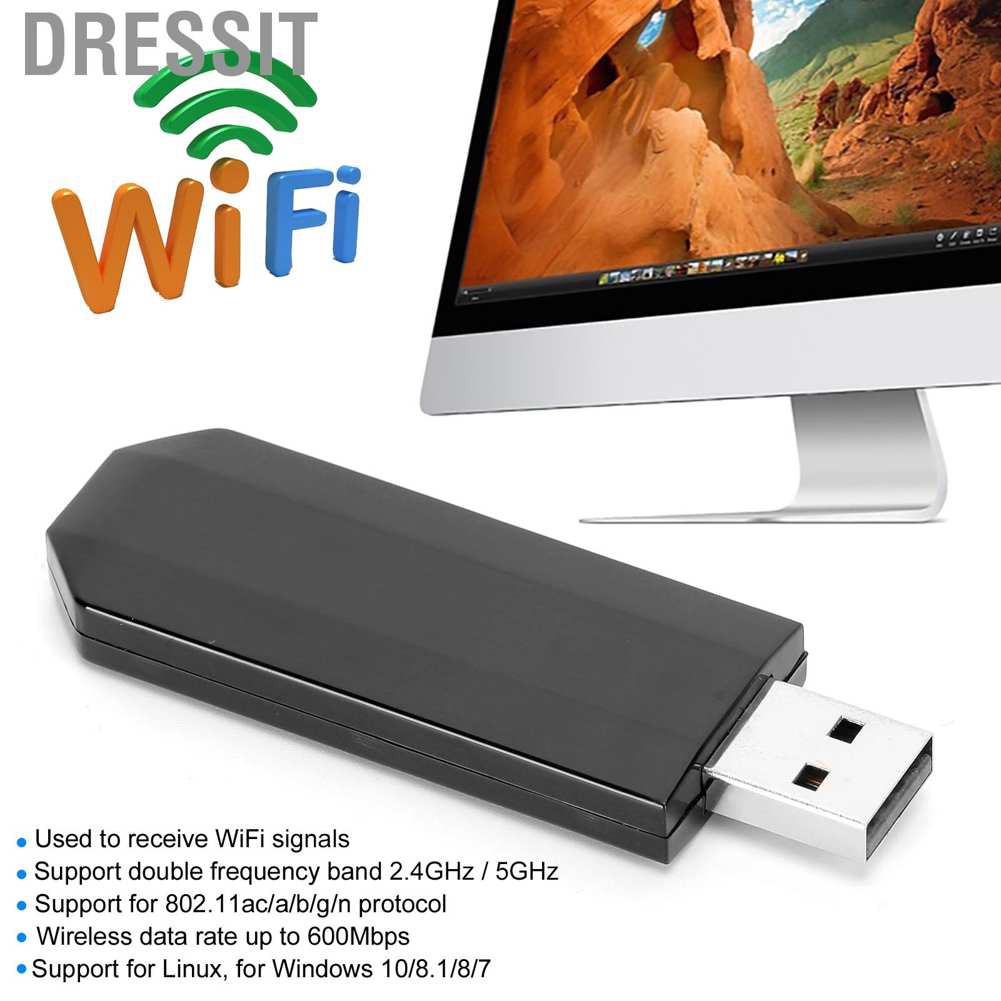 Card Mạng Không Dây Usb Wifi 600mbps 2.4g / 5g Cho 802.11ac / A / B / G / N