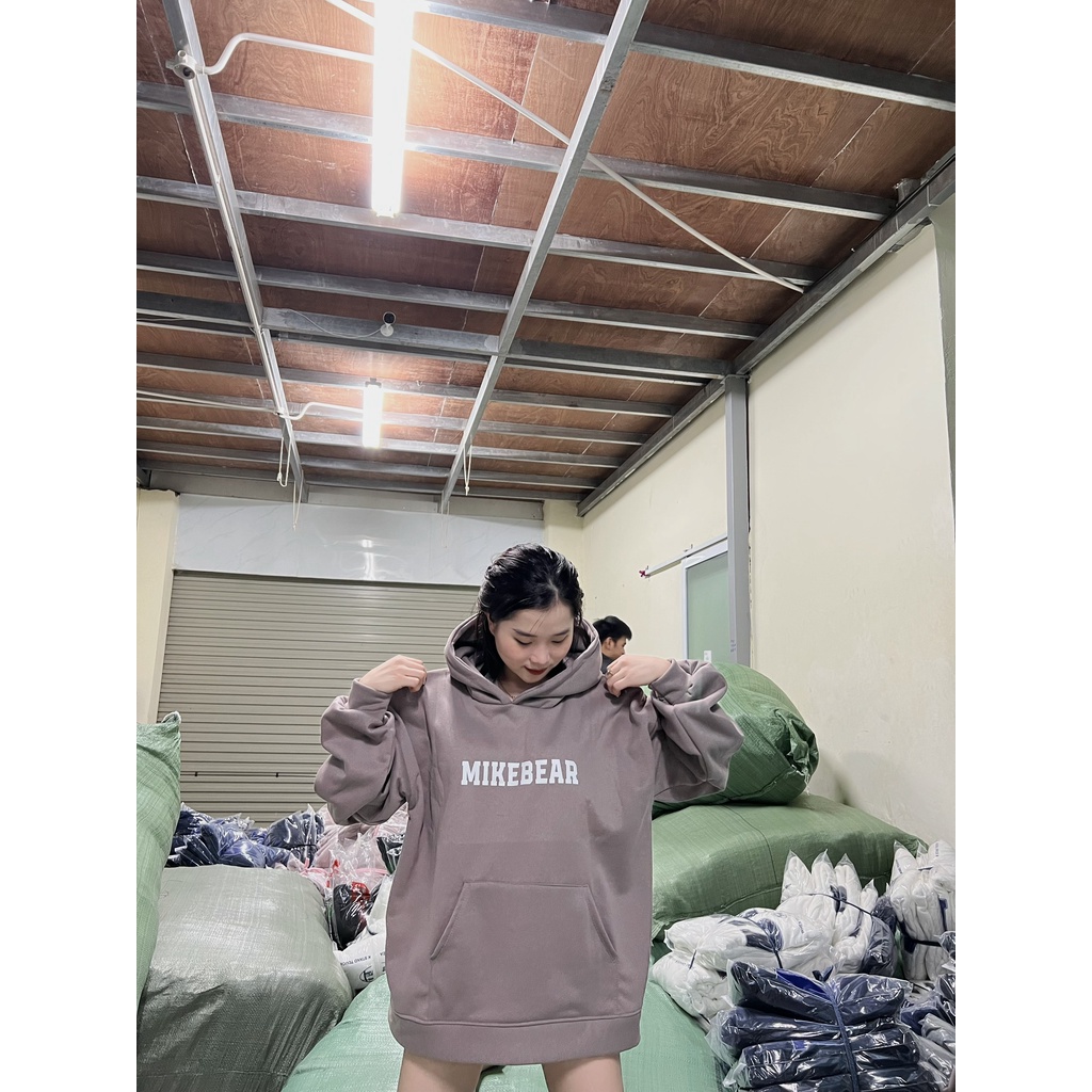 Áo hoodie form rộng MIKENBEAR in họa tiết gấu, áo khoác có mũ chất liệu nỉ trơn mềm mịn thời trang hot trend