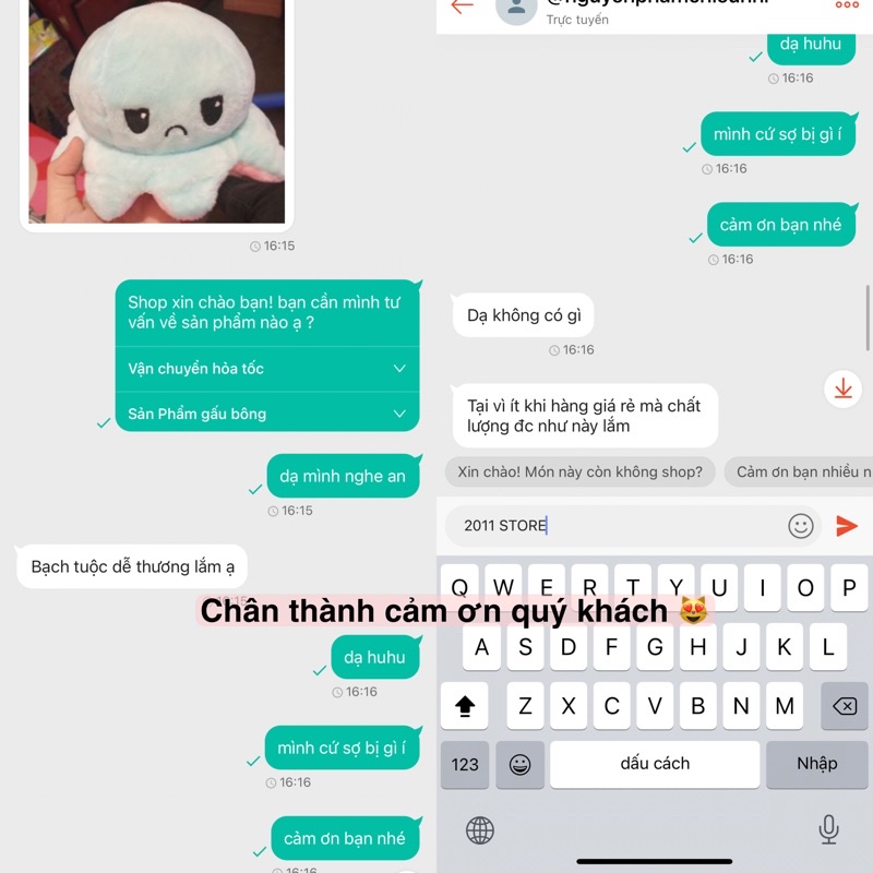 Gấu bông bạch tuộc cảm xúc , size 20/30/40cm