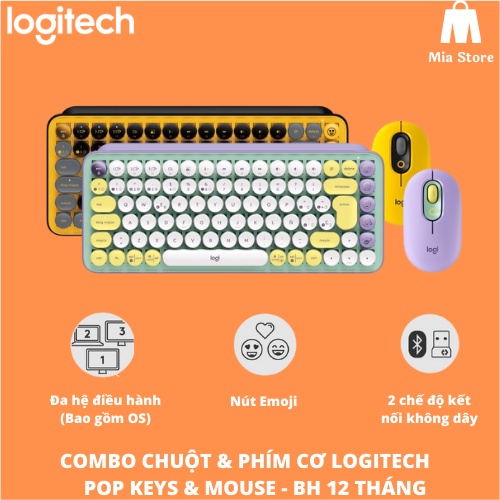 Combo chuột và phím cơ không dây Logitech POP KEYS&MOUSE với phím emoji có thể điều chỉnh - Mia Store