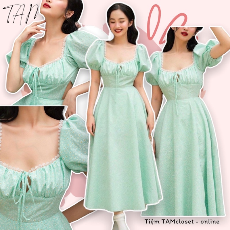 Đầm maxi hoa nhí cột nơ lưng - TK1086