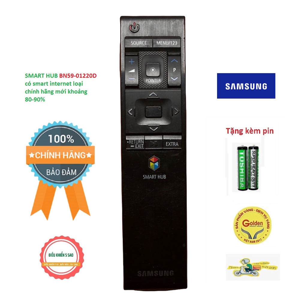 Điều khiển tivi SamSung SMART HUB BN59-01220D có smart internet loại chính hãng mới khoảng 80-90% - tặng kèm pin