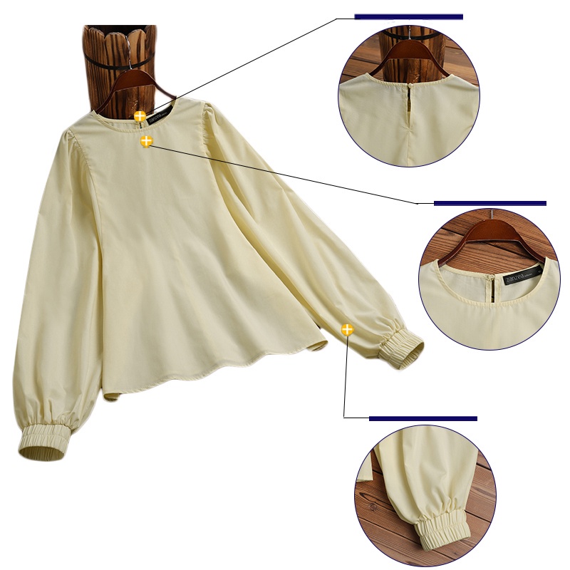Áo ZANZEA tay phồng dáng rộng cổ tròn màu trơn thời trang retro cho nữ