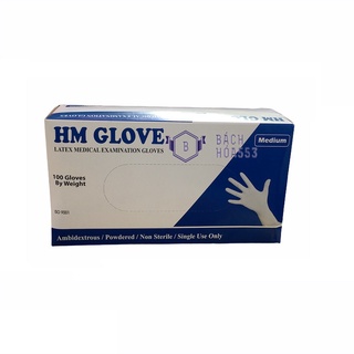 Hộp 50 đôi găng tay cao su y tế có bột HM GLOVE THAILAND Size M (Đọc kỹ mô tả)