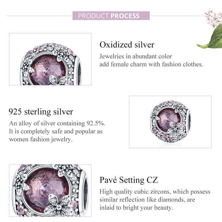 Phụ Kiện Trang Sức Bamoer BSC456 Bằng Bạc S925 100% Hình Hoa Anh Đào Đính Đá Zircon Làm Vòng Đeo Tay Thời Trang DIY