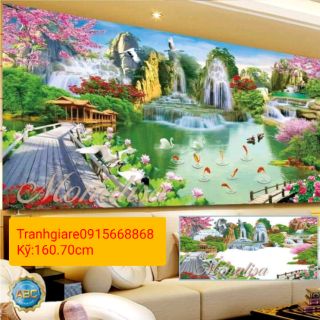 Tranh đính đá phong cảnh sơn thủy hữu tình tuyệt đẹp kt 160*70cm
