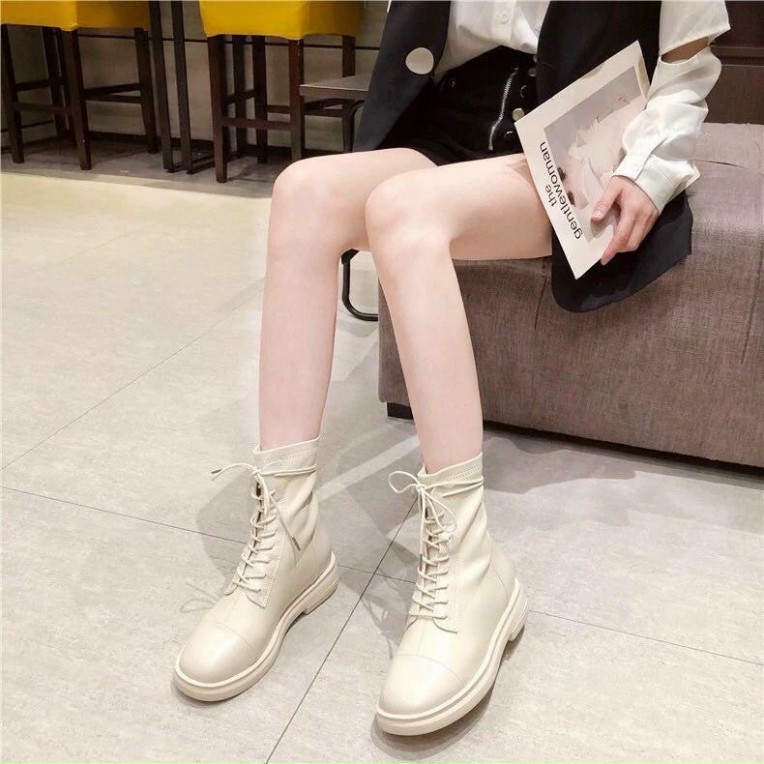 Giày Boots Ulzzang nữ SNU13 khóa kéo cao cổ da PU cổ lửng đế độn phong cách cá tính đi chơi đẹp