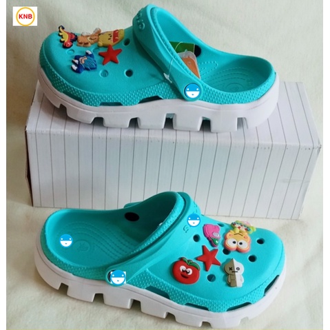 Dép nữ nam, Dép suc Duet Cross -Freeship + 12 sticker- Dép Quai Ngang nam nữ bít đầu hàn quốc đi mưa - xanh ngọc trắng