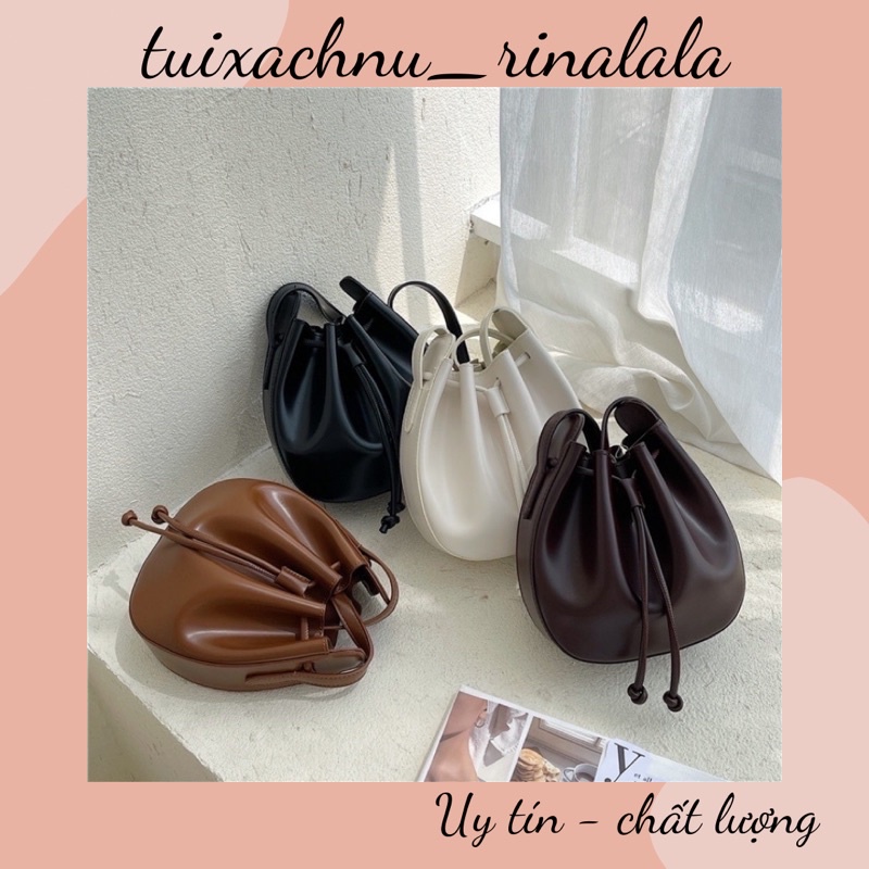 Túi bucket da bóng phong cách vintage Hàn Quốc mới nhất 2021