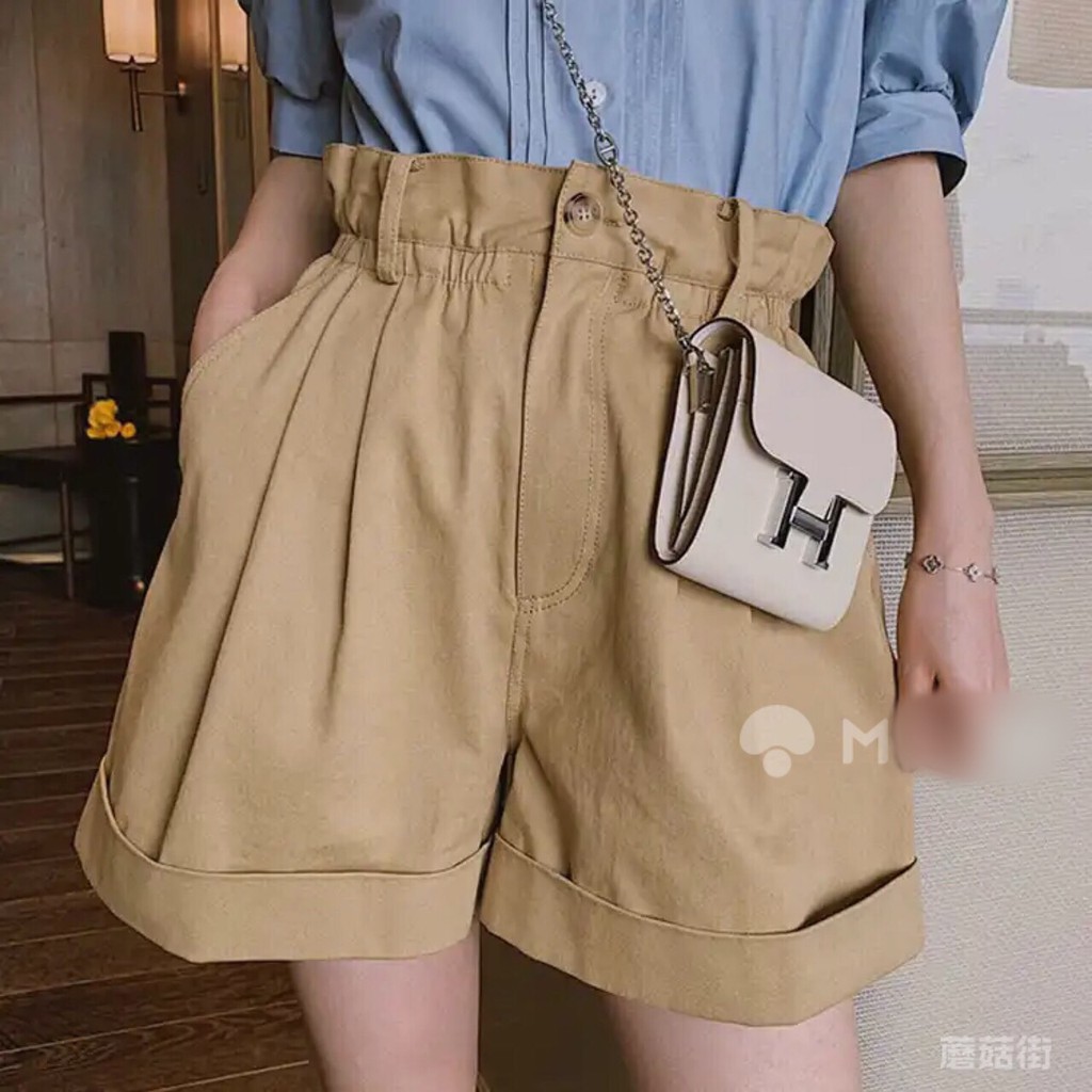 Quần Short Nữ ống rộng lưng cao kéo khóa 2 màu basic full size