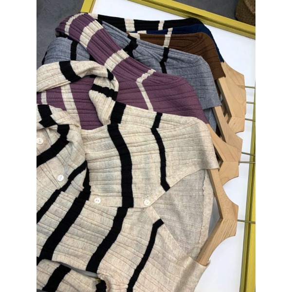 [ ÁO CARDIGAN ] ÁO CARDIGAN SỌC LEN MỎNG DÀI TAY DỆT KIM, KHUY CÀI CỔ CHỮ V PHONG CÁCH HÀN QUỐC SỊN SÒ THU ĐÔNG 2021 | BigBuy360 - bigbuy360.vn