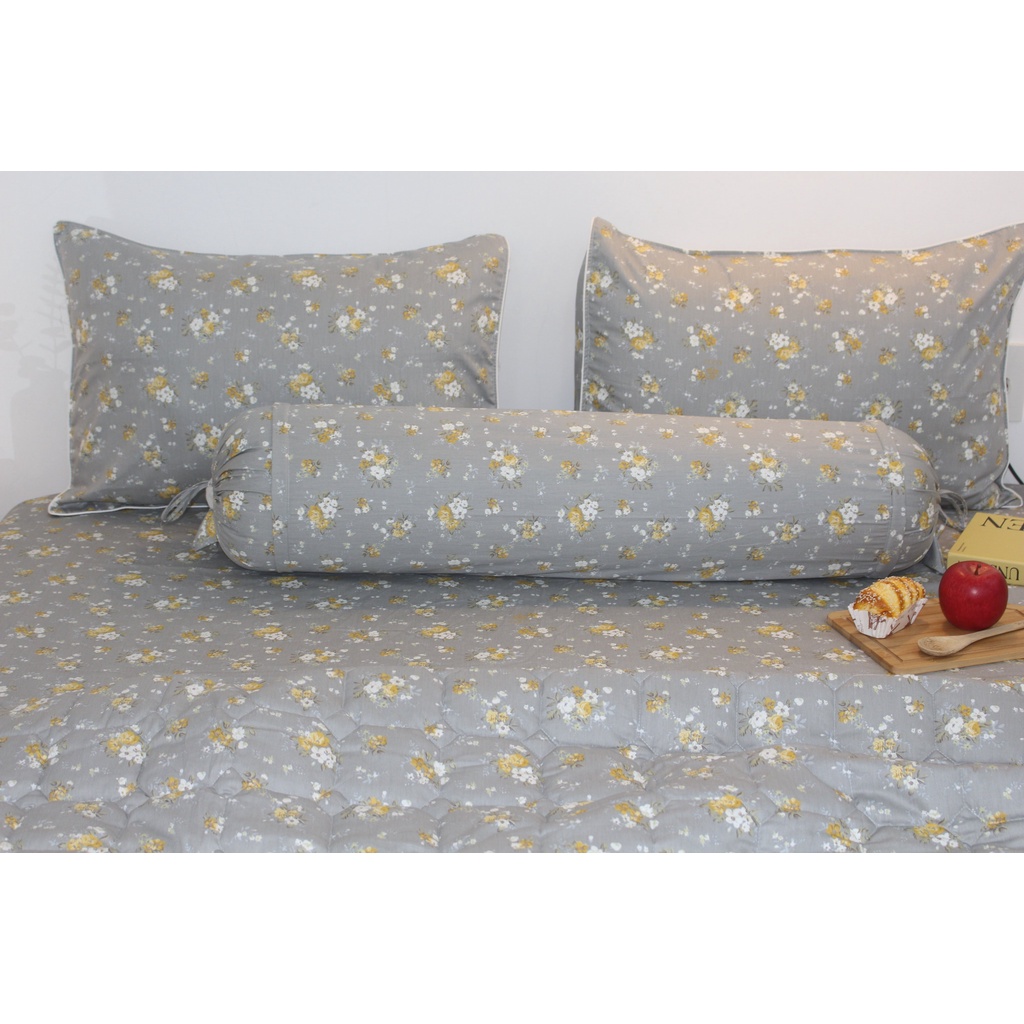 Bộ drap gối KHA LY - cotton thiên nhiên - Nhí Xám Tro - VN302
