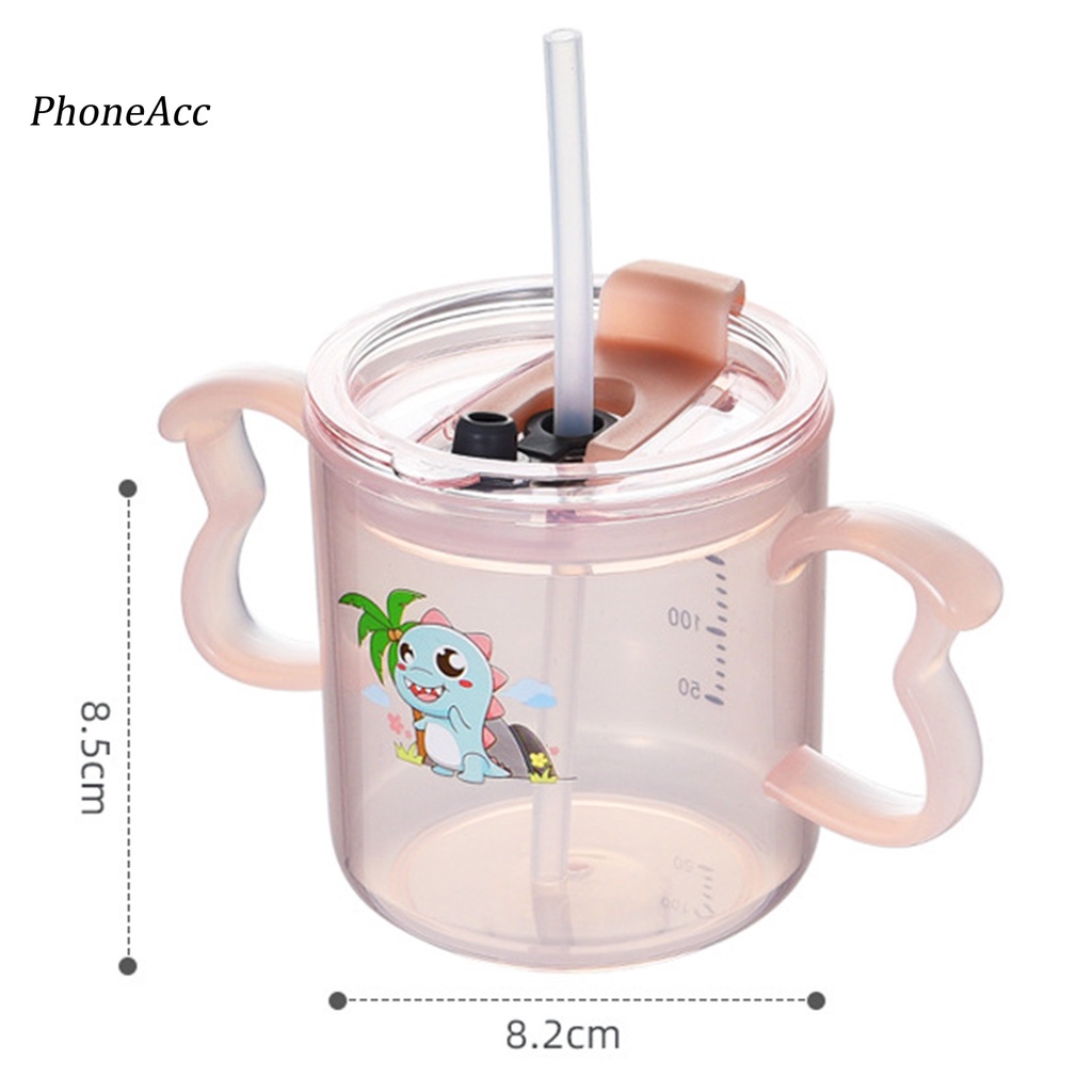 Cốc nước mini 2 màu tùy chọn kèm ống hút in họa tiết đáng yêu cho học sinh