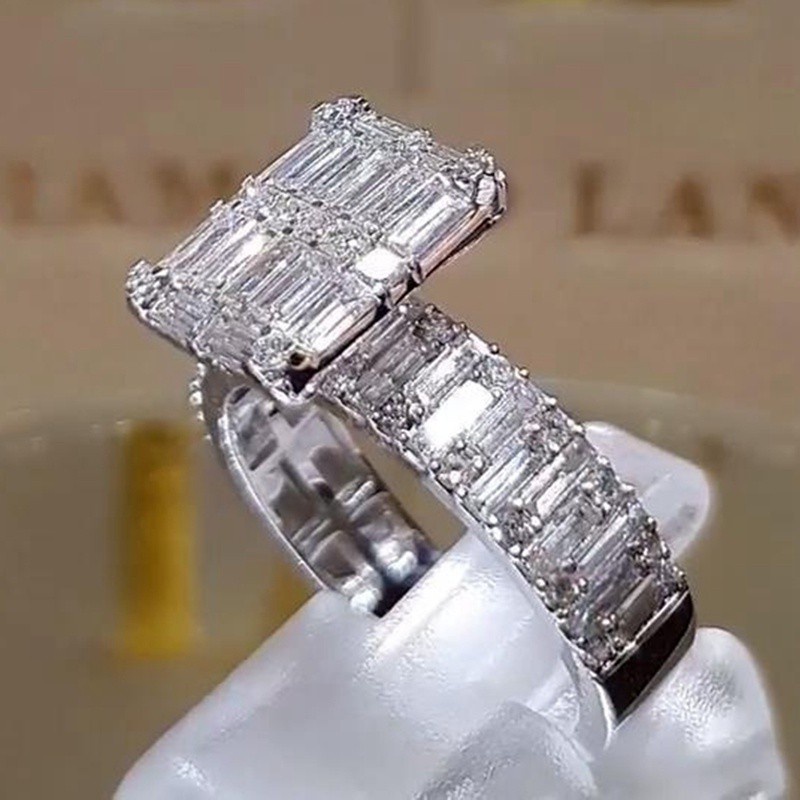 Nhẫn đính hôn mạ bạc đính đá Zircon sang trọng lấp lánh cho nữ