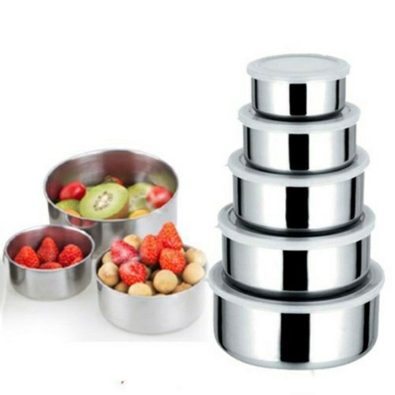 Bộ 5 bát inox đựng thực pphẩm kèm nắp