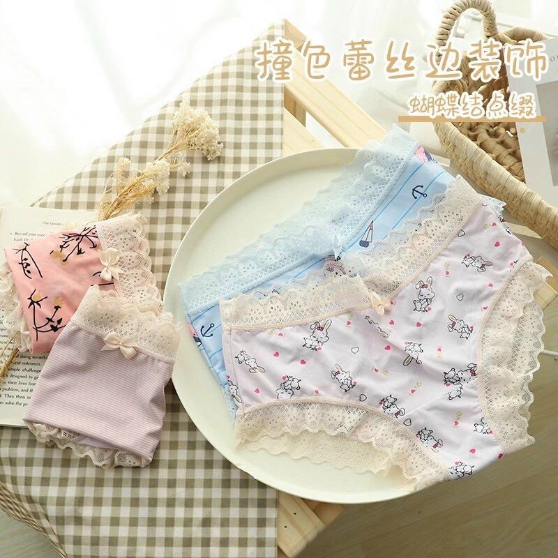 Quần lót nữ Thun Lạnh siêu thoáng mát, viền ren, Quần sịp hoạ tiết dễ thương QL11 [95's House]