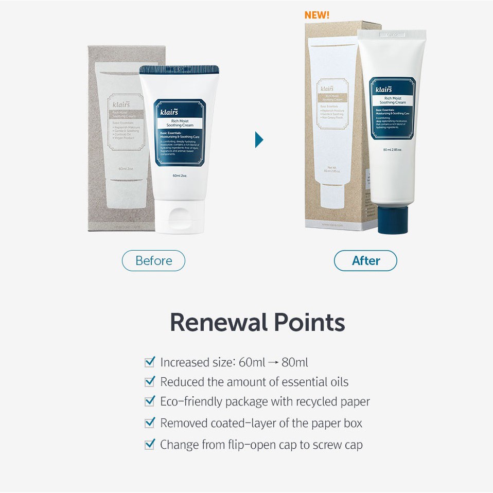 Kem dưỡng ẩm sâu dành cho da khô, mất nước Klairs Rich Moist Soothing Cream 80ml