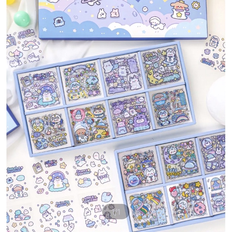 Hộp 100/200 tờ hình dán sticker pet Vũ trụ tinh cầu - Có tách lẻ 50 tờ