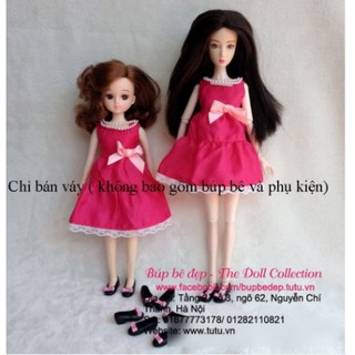 Váy nơ hồng đính trai dành cho búp bê Licca body dẻo 19 cm chính hãng