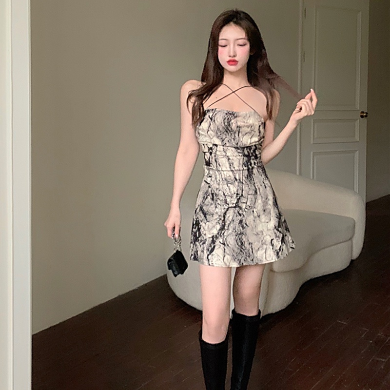 IELGY Đầm Ngắn Hai Dây Cổ Chữ v Màu Nhuộm Thời Trang Mùa Hè Mới 2021 Cho Nữ