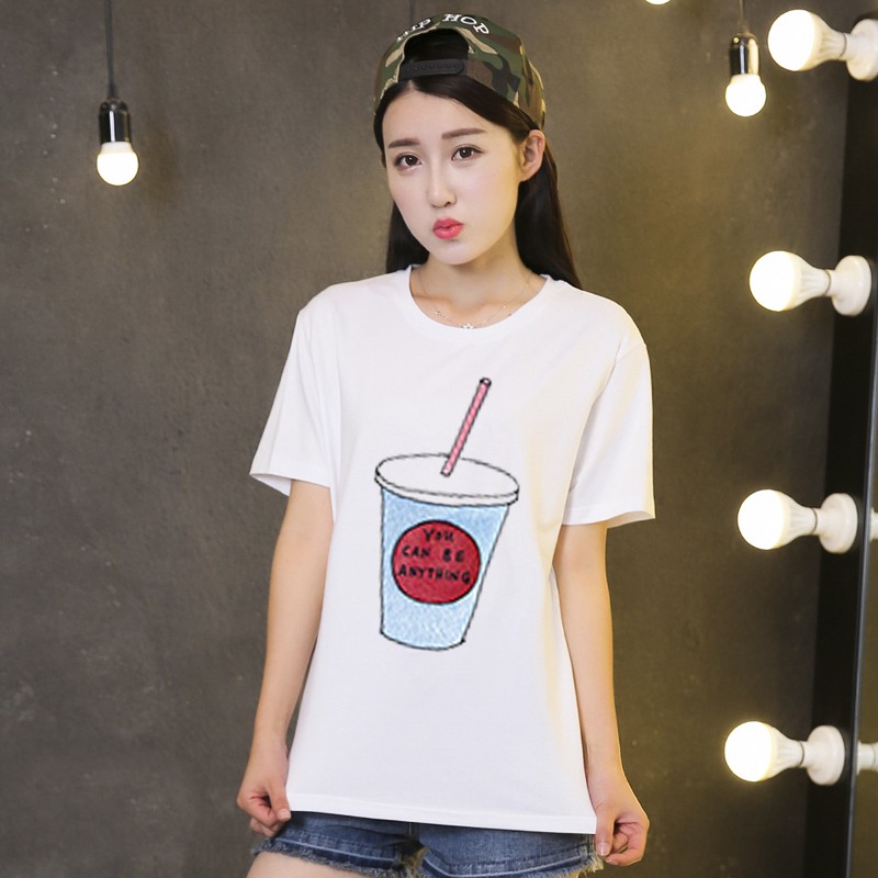 Áo Thun Nữ Màu Vàng In Ly Nước DLX