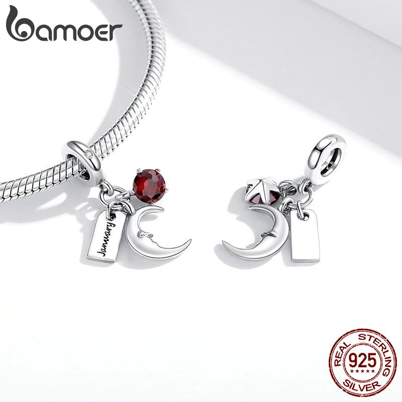 Hạt Xỏ Bamoer Bằng Bạc 925 SCC1719 Mặt Đá Và Chữ January Làm Trang Sức DIY