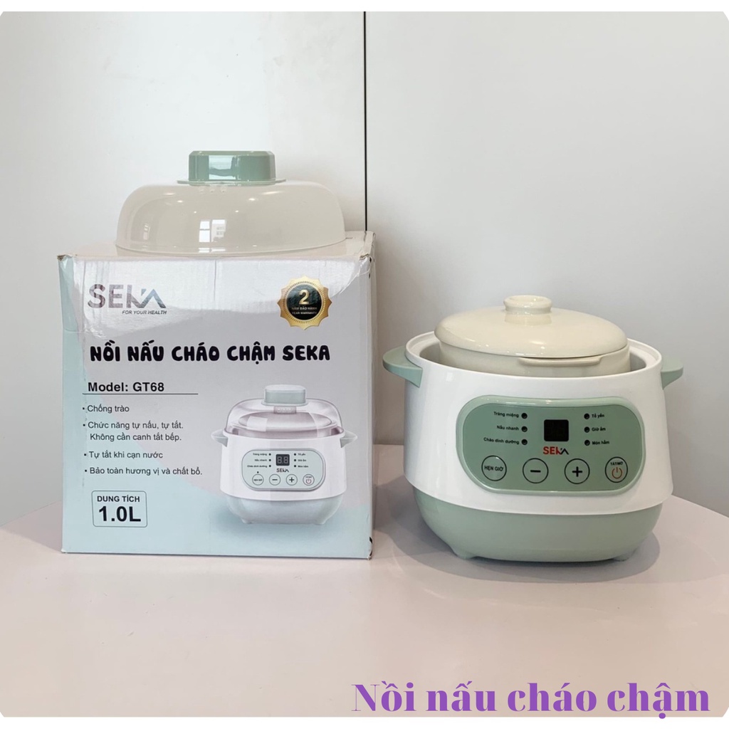 Nồi Nấu Cháo Chậm NONGLAN Nồi Hầm Cách Thủy Dung Tích 1L Lòng Nồi Bằng Sứ Giữ Nhiệt Tốt Hơn, Nồi Chưng Yến Hầm Canh Seka