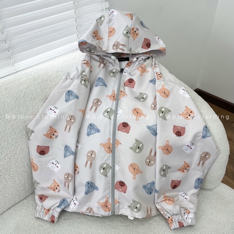 BIBOO - Áo khoác dù JACKET HỌA TIẾT hình THỎ MÈO GẤU - ANIMALS form rộng xinh xắn năng động