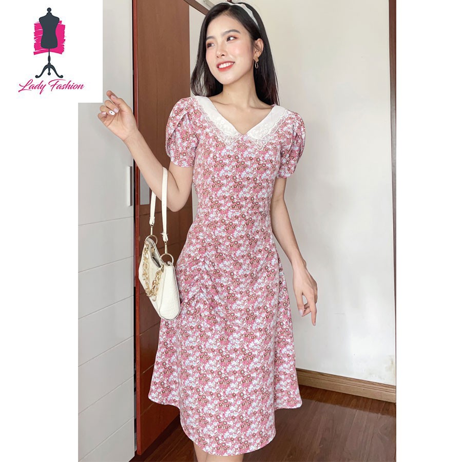 Đầm hoa nhí nhún eo-MS010