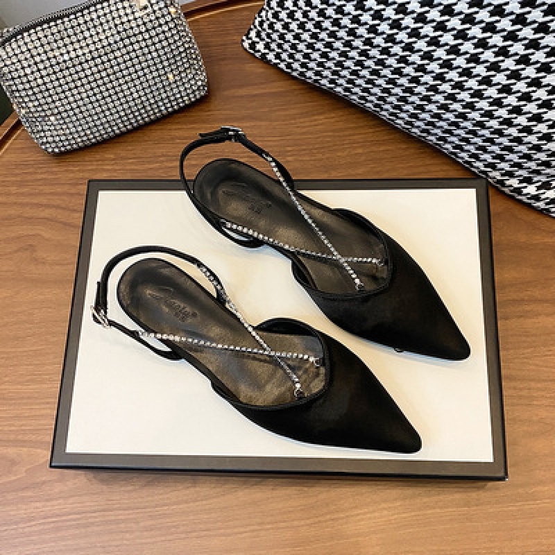 Giày Sandal Mũi Nhọn Đính Đá Thời Trang Mùa Hè Phong Cách Pháp Cho Nữ 2022