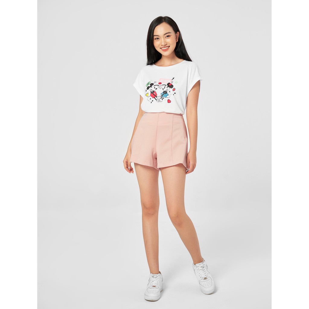 Áo phông cotton nữ tay chờm, in hình Mickey CANIFA 6TS20S012