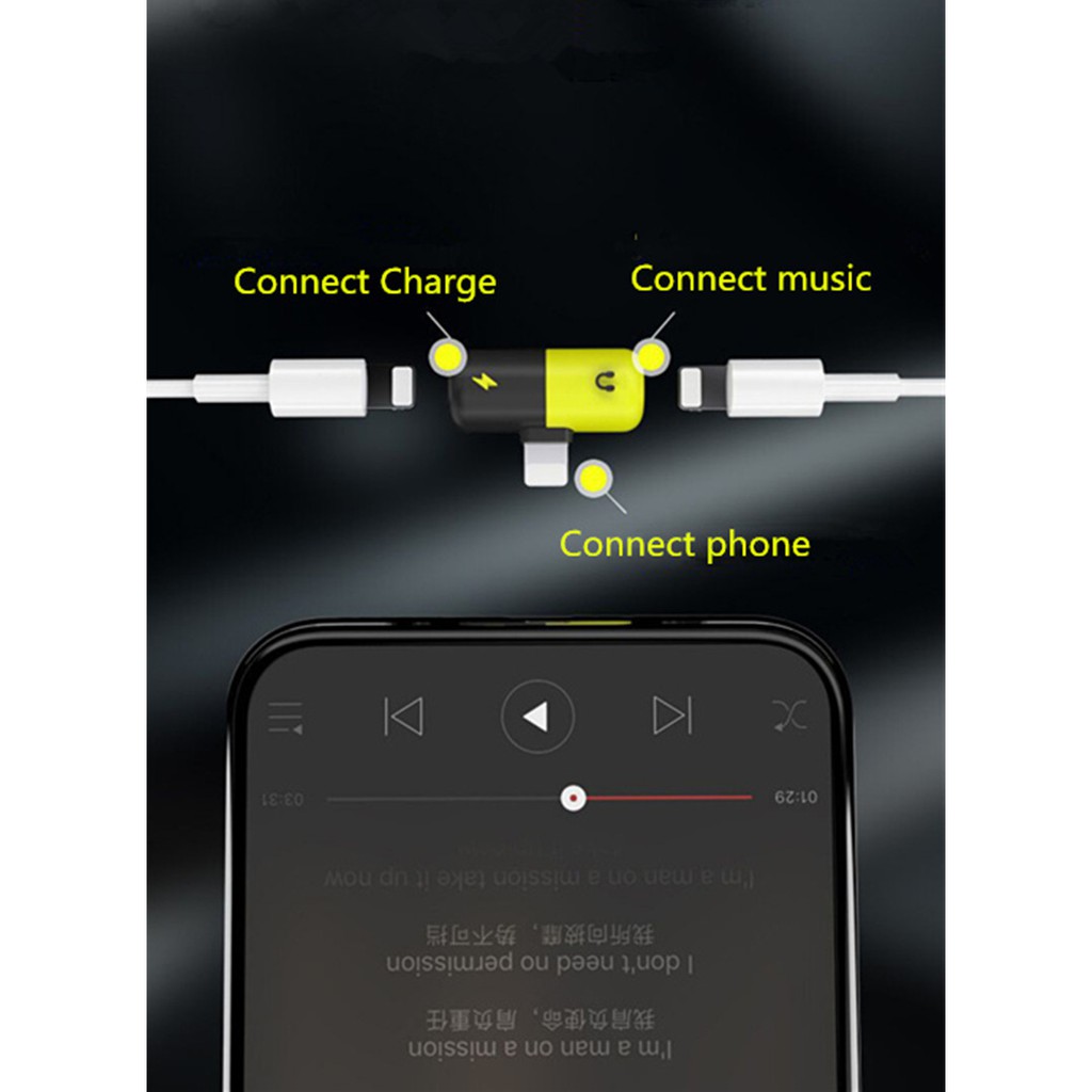 Đầu sạc chia jack cắm lightning thanh 2 cổng Lightning cho tai nghe và sạc của Iphone X 8 7 Plus