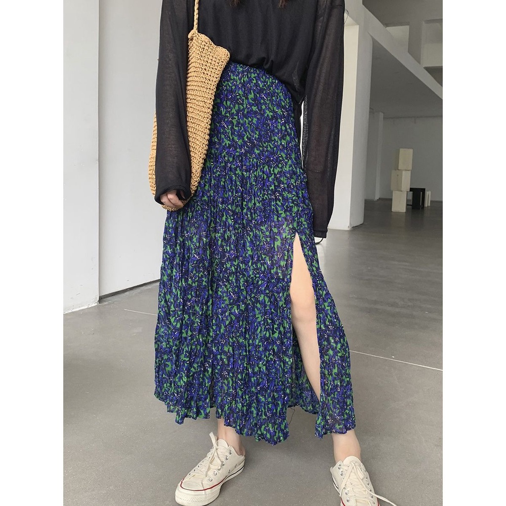 Chân Váy Chiffon Mỏng Xẻ Tà Họa Tiết Hoa Thời Trang Mùa Hè