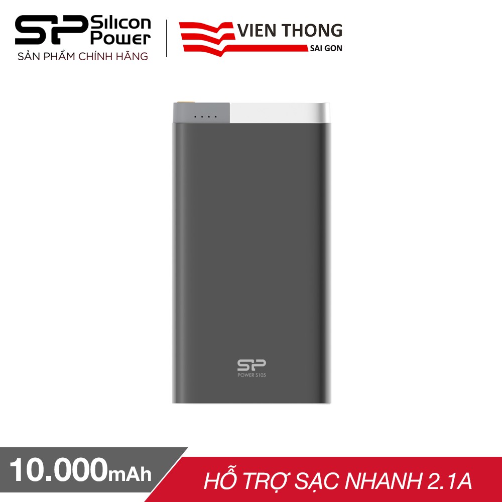 Pin sạc dự phòng Silicon Power S105 10.000mAh hỗ trợ sạc lightning iPhone/iPad (Đen)