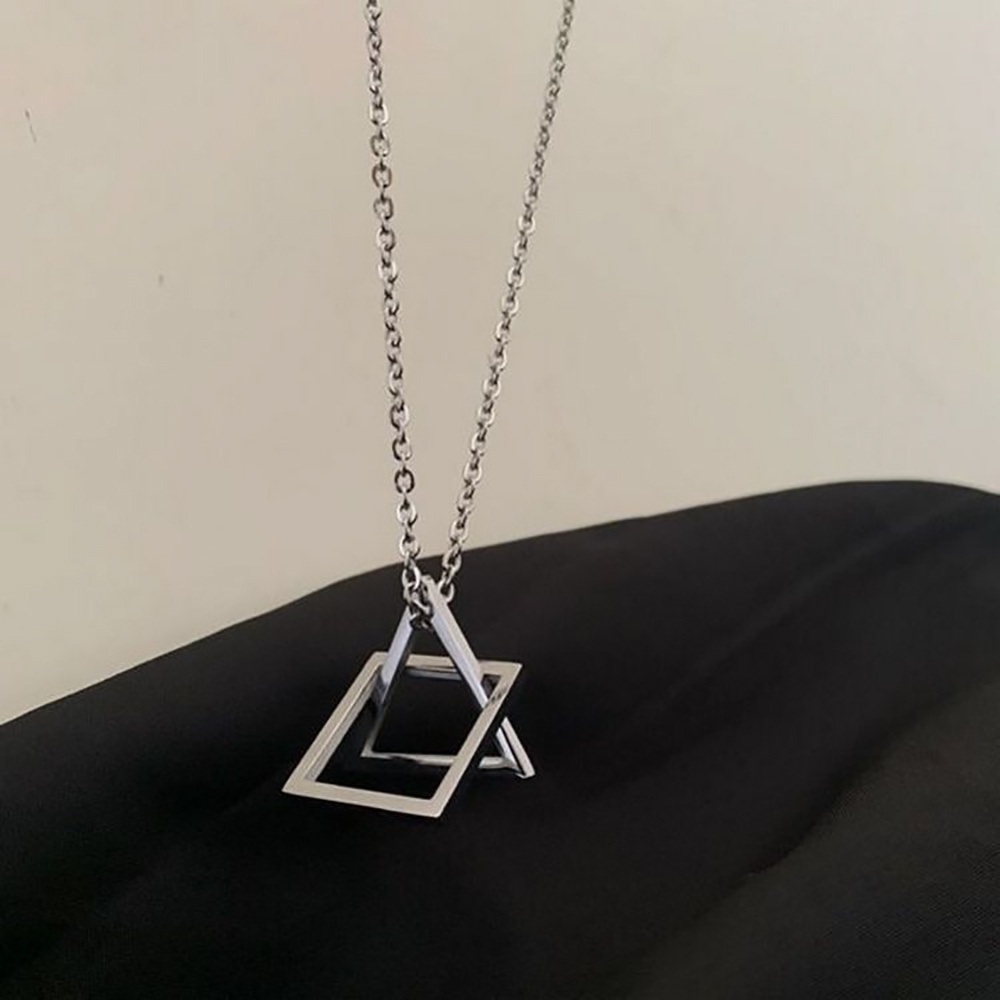 Vòng cổ sợi xích mặt hình học phong cách punk đơn giản thời trang cho nam và nữ