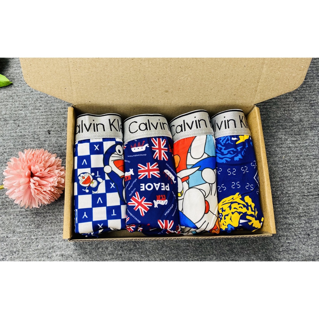 Hộp 4 sịp đùi thun lạnh hoạ tiết HOẠT HÌNH cap chữ, chất co dãn tốt, thấm hút mồ hôi