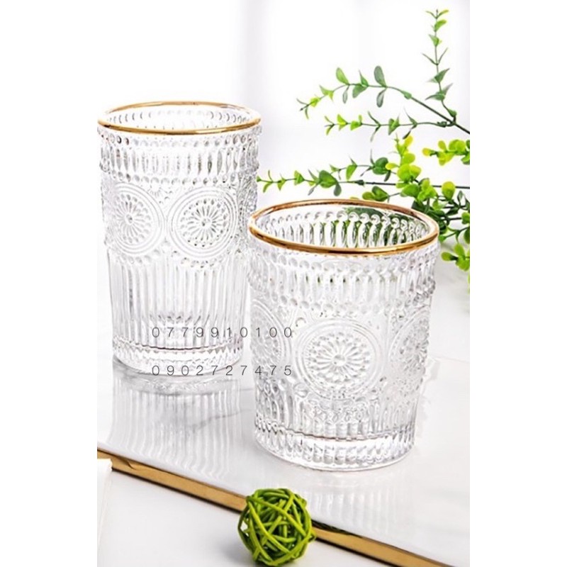 Ly thuỷ tinh RETRO TRẮNG - VÀNG - VIỀN VÀNG