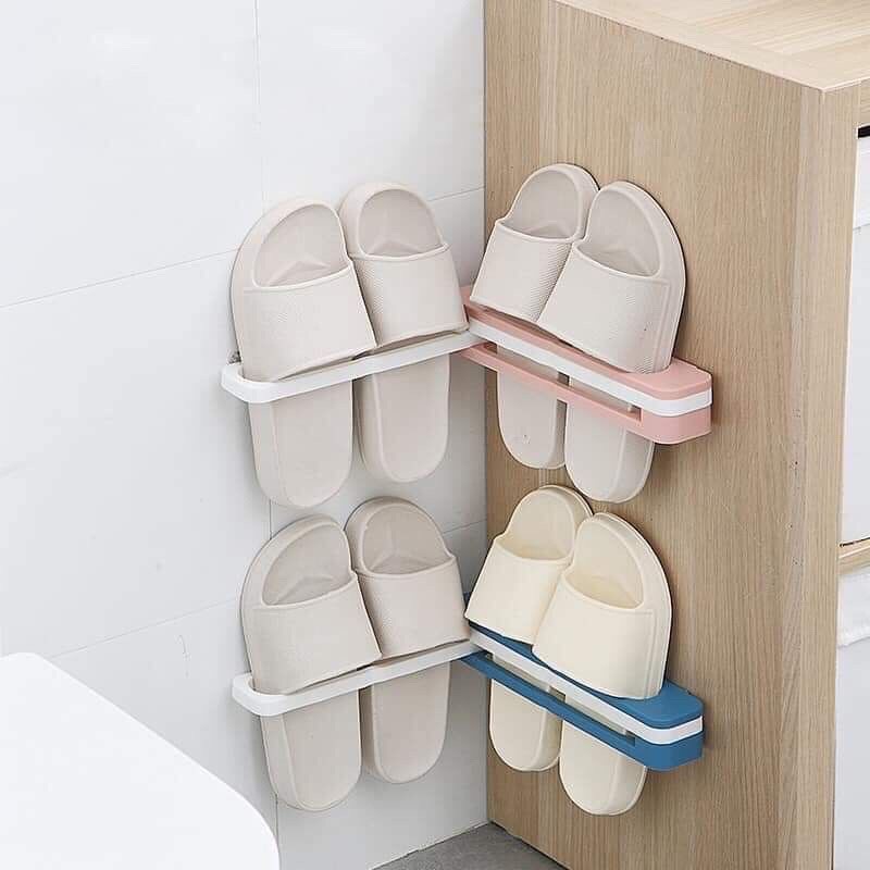 Thanh treo dép nhà tắm dán tường 3in1, giá kệ treo giày khăn tắm đa năng