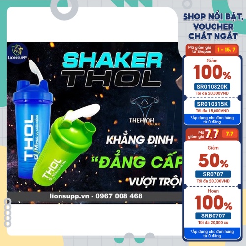 Bình lắc lò xo THOL, Shaker thể thao, tập gym 600ml có vạch chia